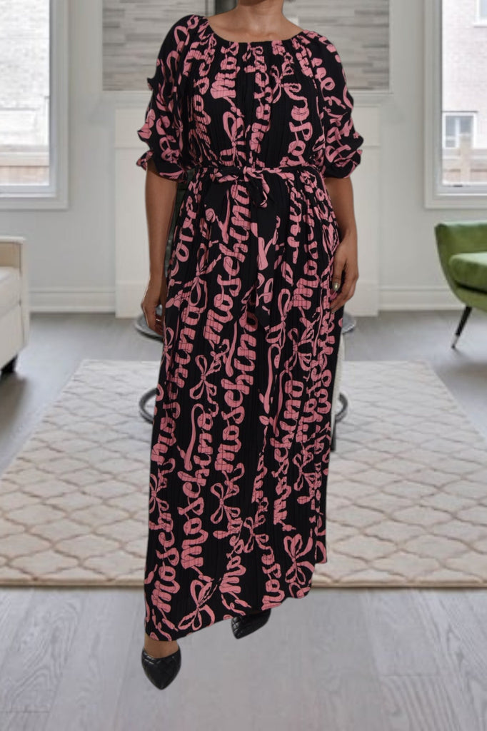 Pink Printed Puff Sleeve Pocket Maxi Dress - StylePhase SA