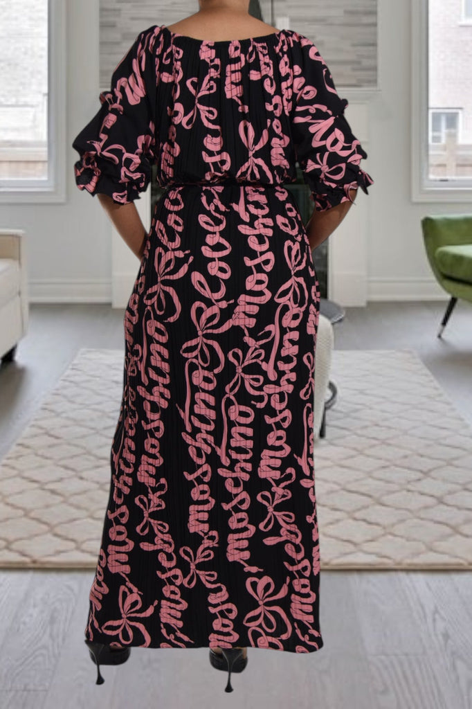 Pink Printed Puff Sleeve Pocket Maxi Dress - StylePhase SA