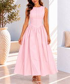 Pink sleeveless maxi dress front view