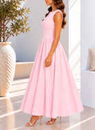 Pink sleeveless maxi dress side view