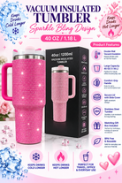 Pink sparkle bling 40 oz vacuum insulated tumbler product features