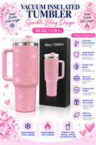 Pink sparkle bling 40 oz vacuum insulated tumbler product features