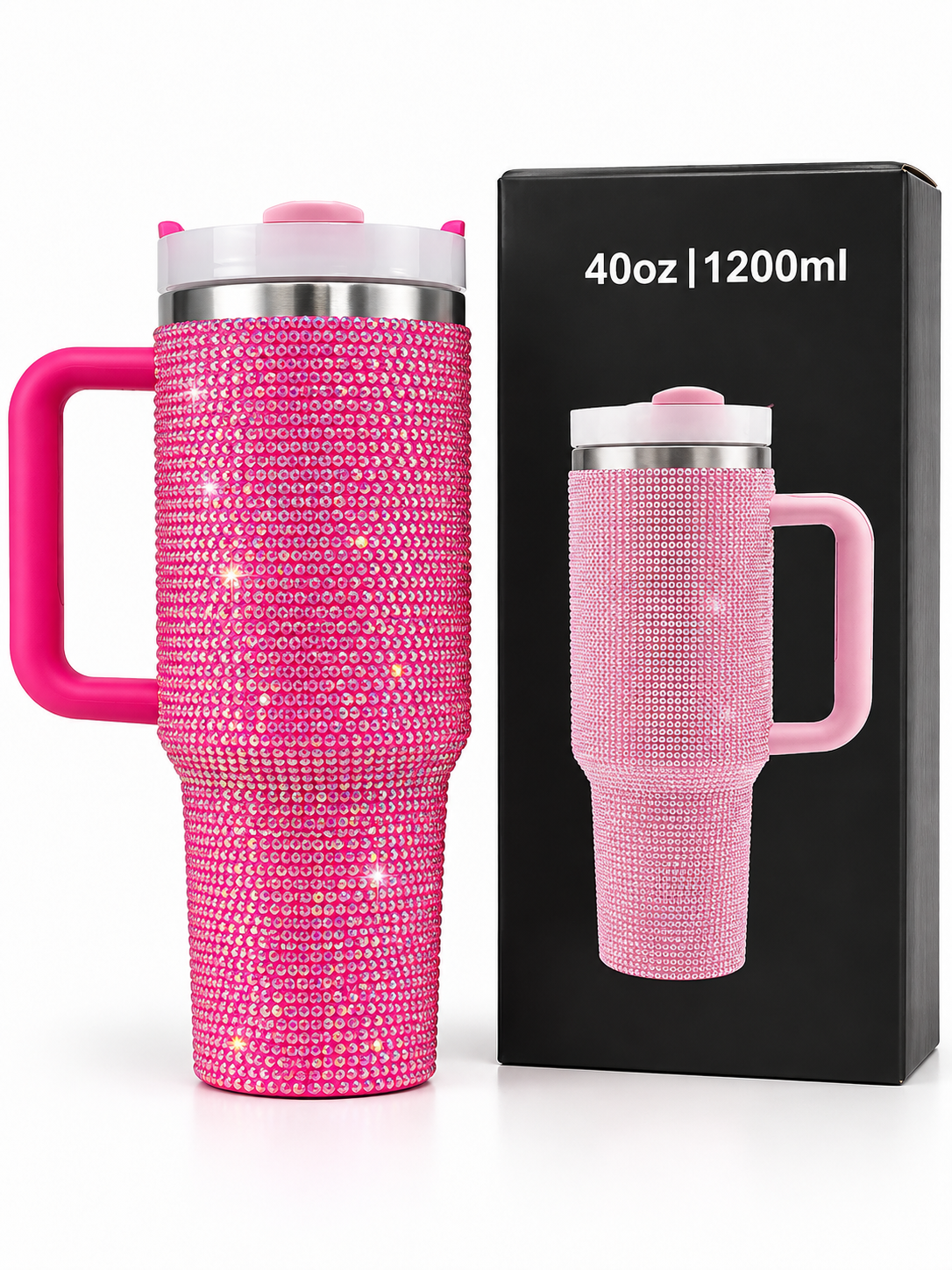 Pink sparkle bling 40 oz vacuum insulated tumbler with gift box