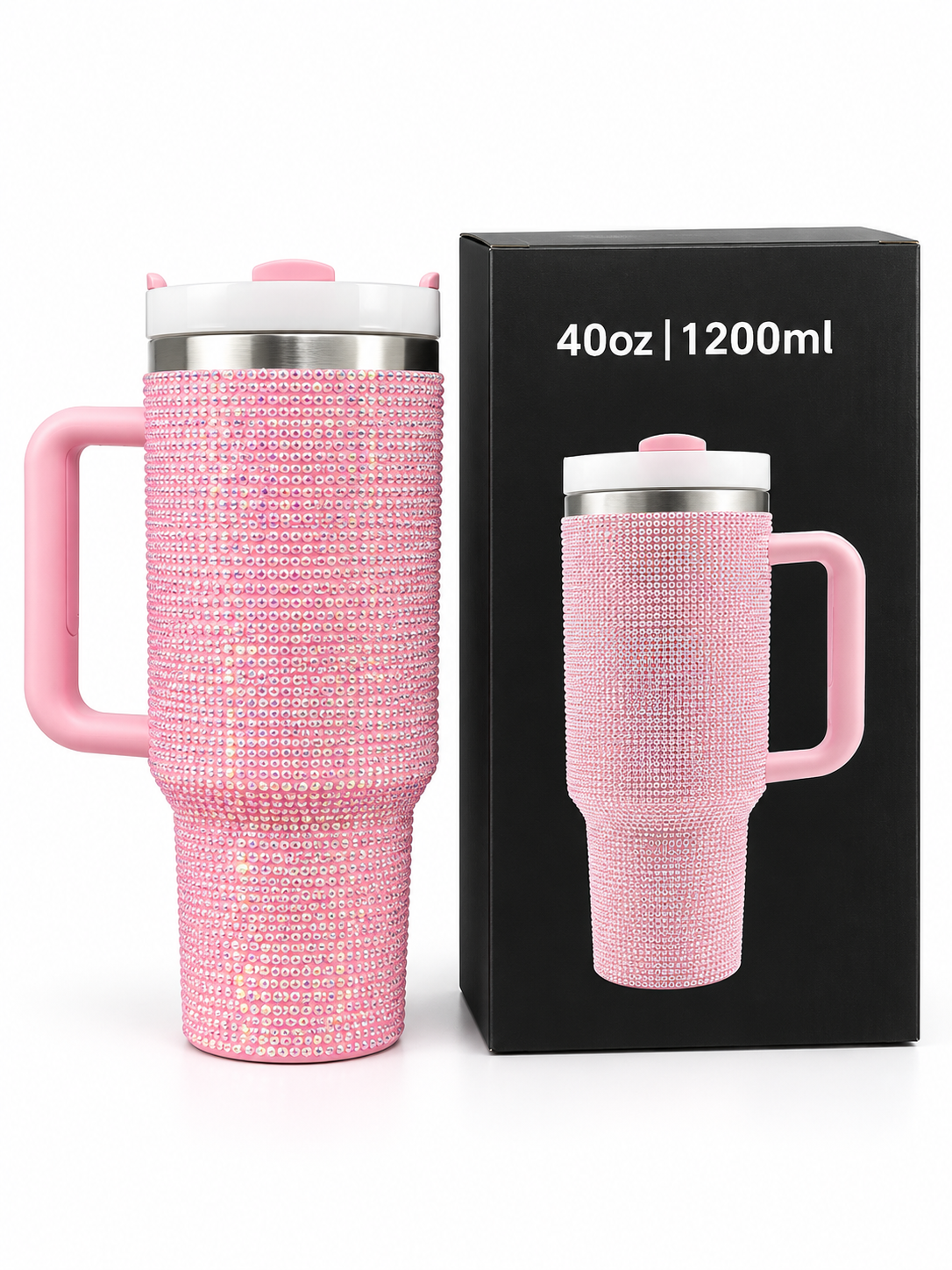 Pink sparkle bling 40 oz vacuum insulated tumbler with gift box