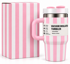 Pink and white striped 420ml tumbler with matching box