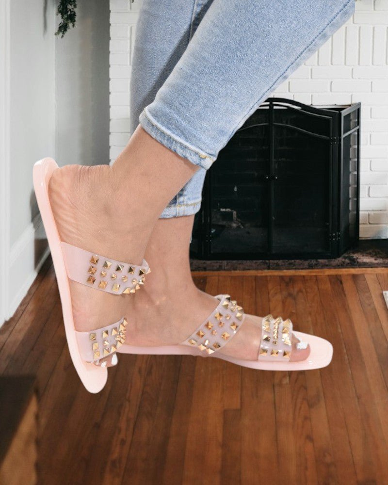 Pink Studded Decor Slide Sandals - StylePhase SA