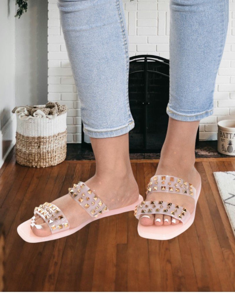 Pink Studded Decor Slide Sandals - StylePhase SA