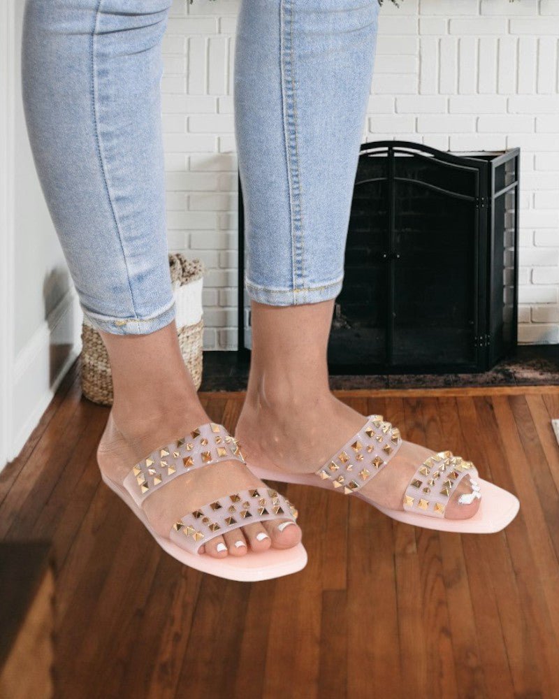 Pink Studded Decor Slide Sandals - StylePhase SA