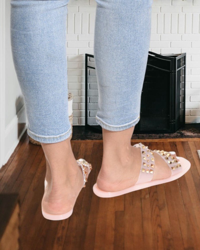 Pink Studded Decor Slide Sandals - StylePhase SA