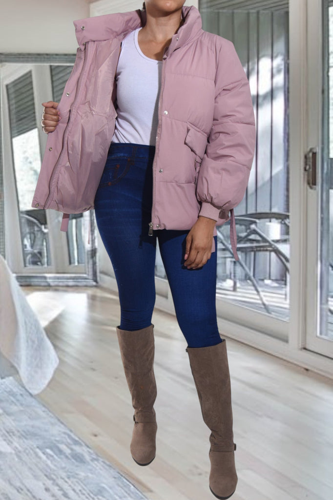 Pink Tie Puffer Jacket - StylePhase SA