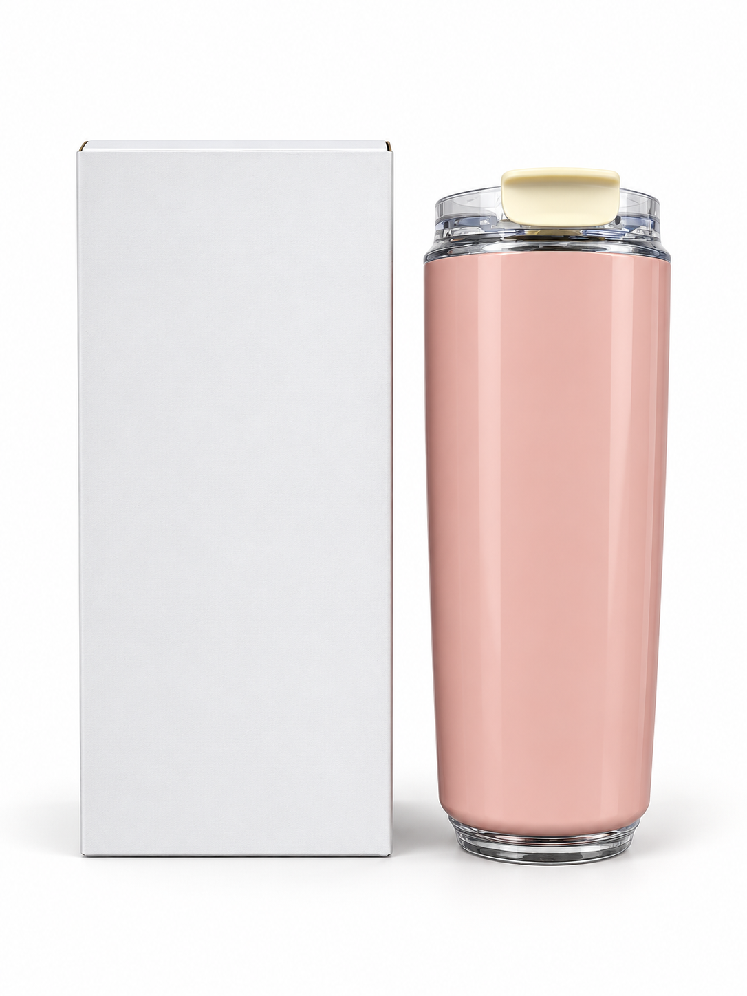 Pink travel bottle with clear flip-top lid and gift box