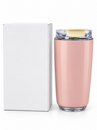 Pink travel bottle with clear flip-top lid and white gift box