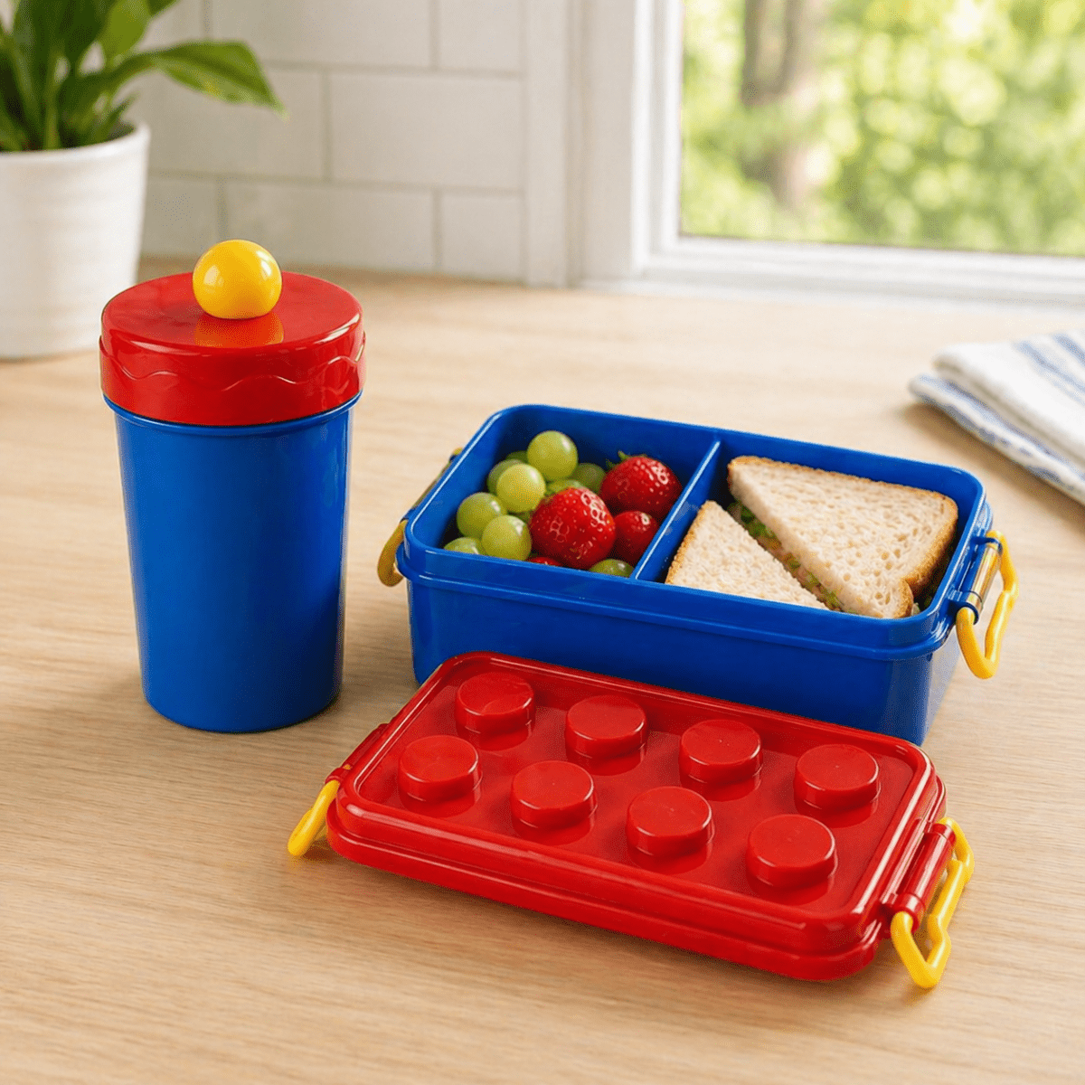 Plastic Block Lunch Box +Water Bottle - Home Phase