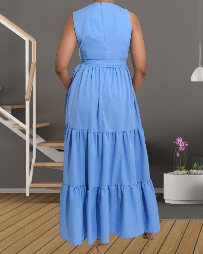 Powder Blue Sleeveless Tiered Maxi Dress - StylePhase SA