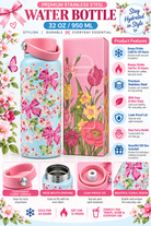 Premium stainless steel 950ml blue floral water bottle features