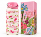 Premium stainless steel 950ml water bottle with pink floral and bow design
