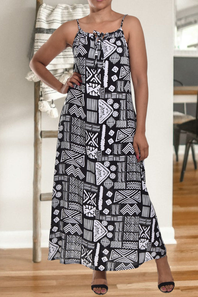 Printed Black Strappy Dress - StylePhase SA