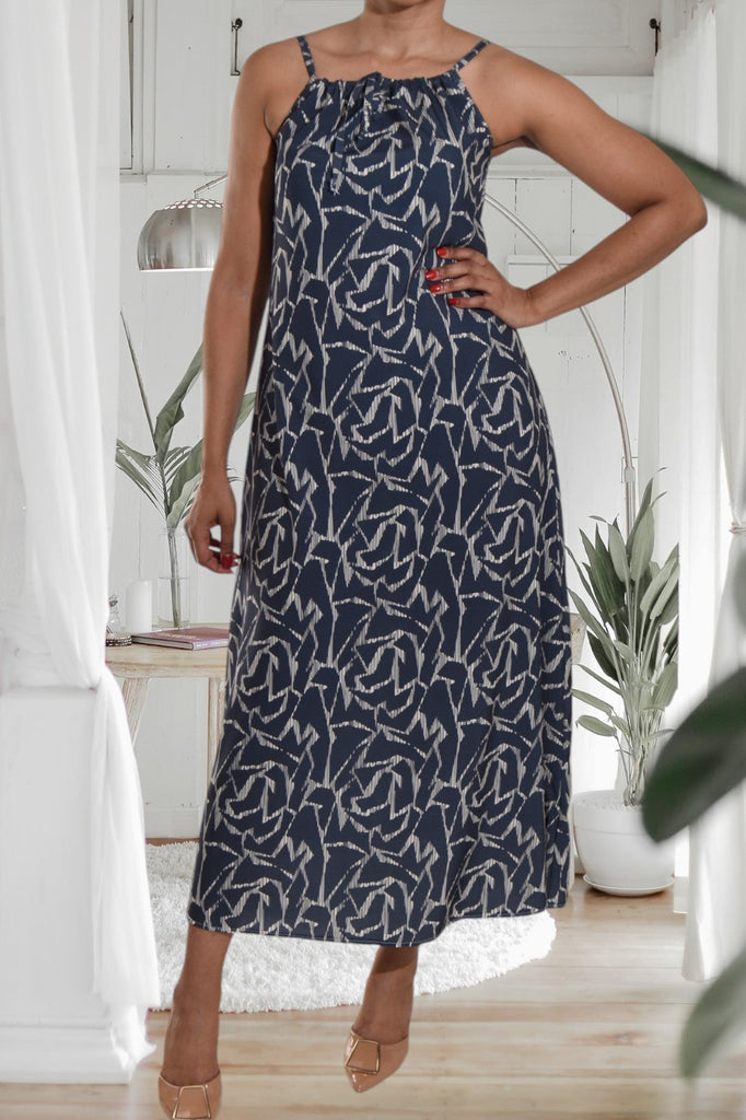 Printed Grey Strappy Maxi Tie Dress - StylePhase SA