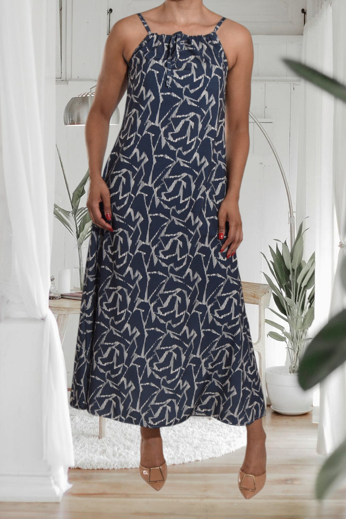 Printed Grey Strappy Maxi Tie Dress - StylePhase SA