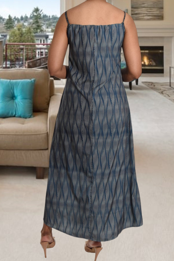 Printed Navy Grey Strappy Maxi Tie Dress - StylePhase SA