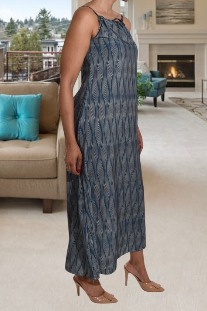 Printed Navy Grey Strappy Maxi Tie Dress - StylePhase SA