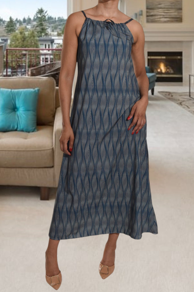 Printed Navy Grey Strappy Maxi Tie Dress - StylePhase SA