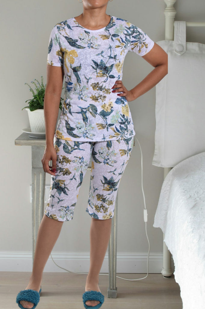 Printed White 3/4 Pyjama Set - StylePhase SA