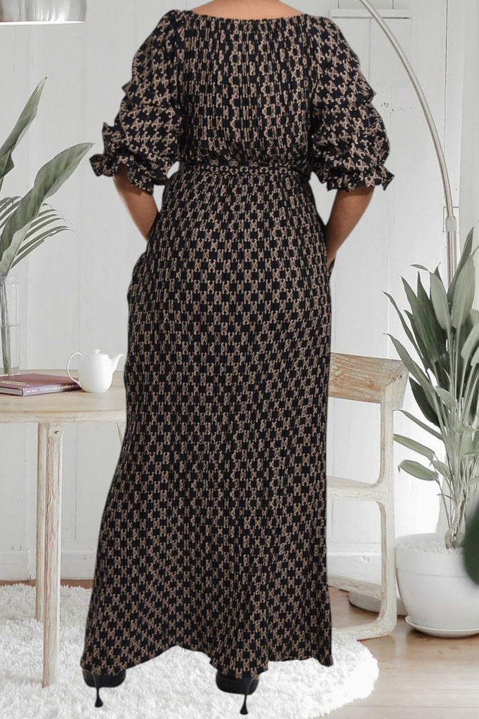 Puff Sleeve Pocket Dress - Black And Brown - StylePhase SA