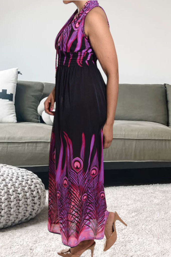 Purple And Black V Neck Maxi Dress - StylePhase SA
