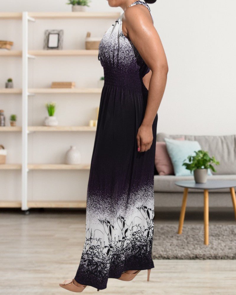 Purple and White V Neck Maxi Dress - StylePhase SA