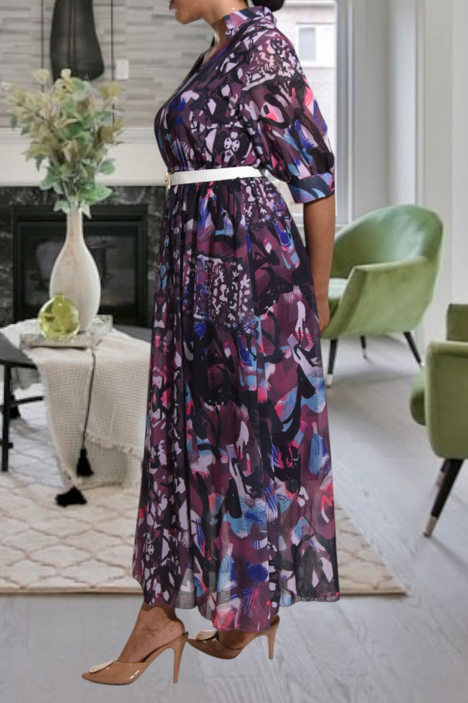 Purple Multi Print Chiffon Dress Belt - StylePhase SA