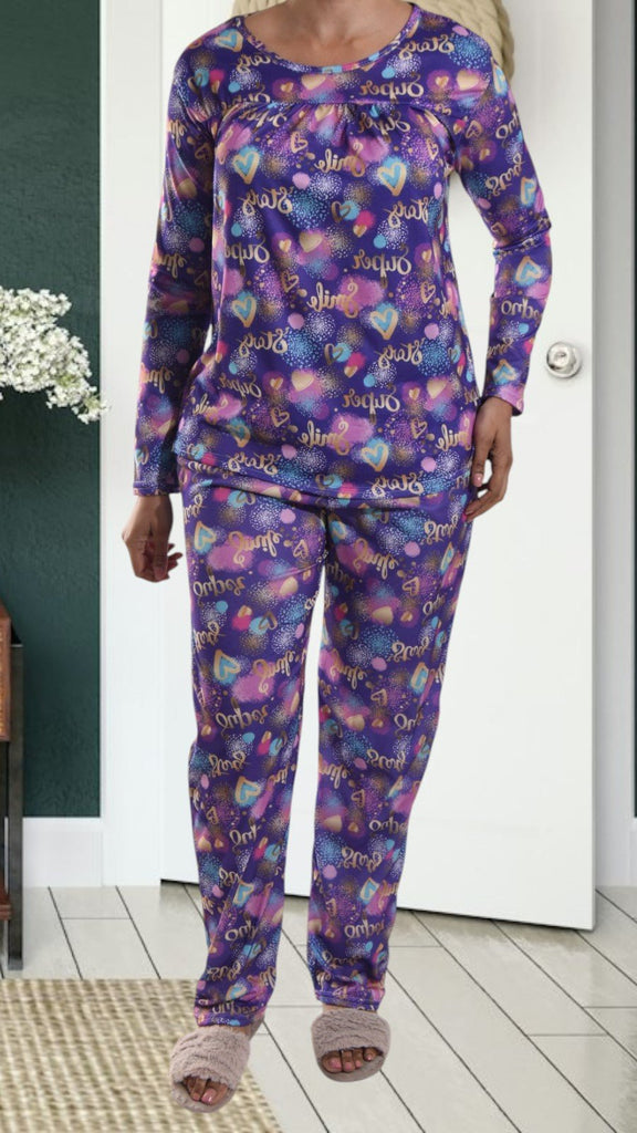 Purple Printed Long Pocket Pj Set - StylePhase SA