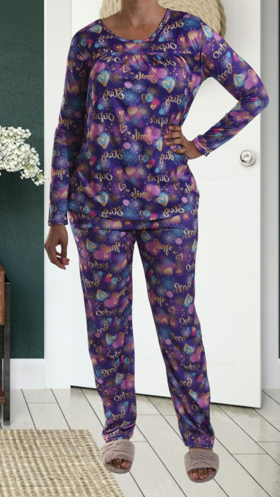 Purple Printed Long Pocket Pj Set - StylePhase SA