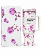 Purple rose 40 oz vacuum insulated tumbler with handle and matching gift box