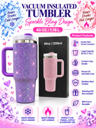 Purple sparkle bling 40 oz vacuum insulated tumbler product features