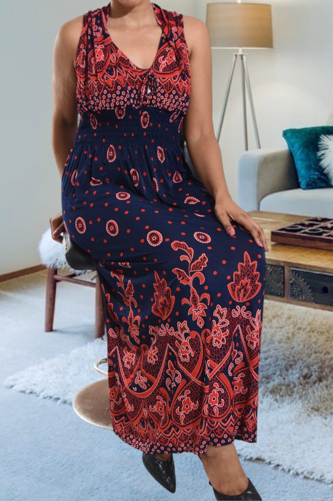 Red And Navy V Neck Maxi Dress - StylePhase SA