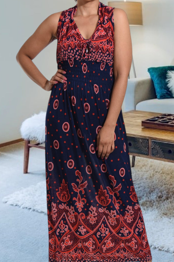 Red And Navy V Neck Maxi Dress - StylePhase SA