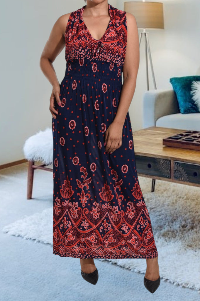 Red And Navy V Neck Maxi Dress - StylePhase SA