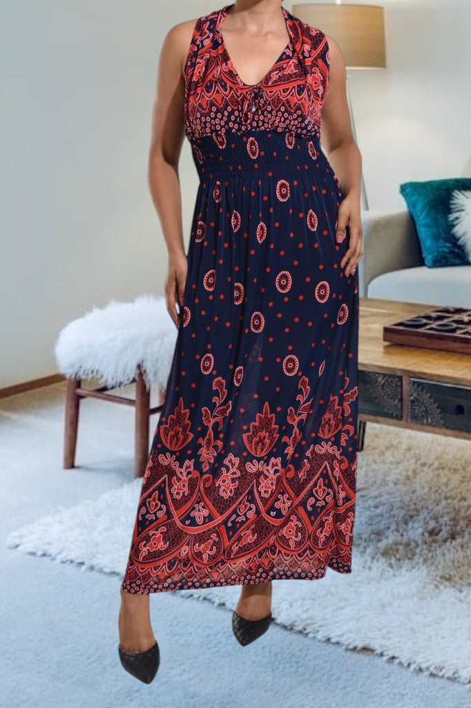 Red And Navy V Neck Maxi Dress - StylePhase SA