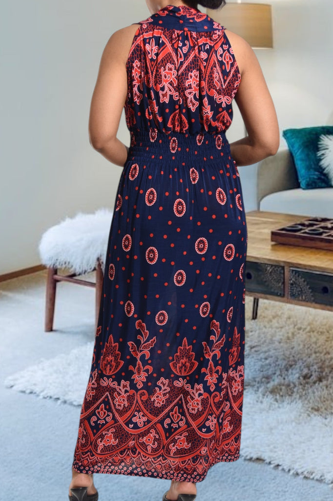 Red And Navy V Neck Maxi Dress - StylePhase SA