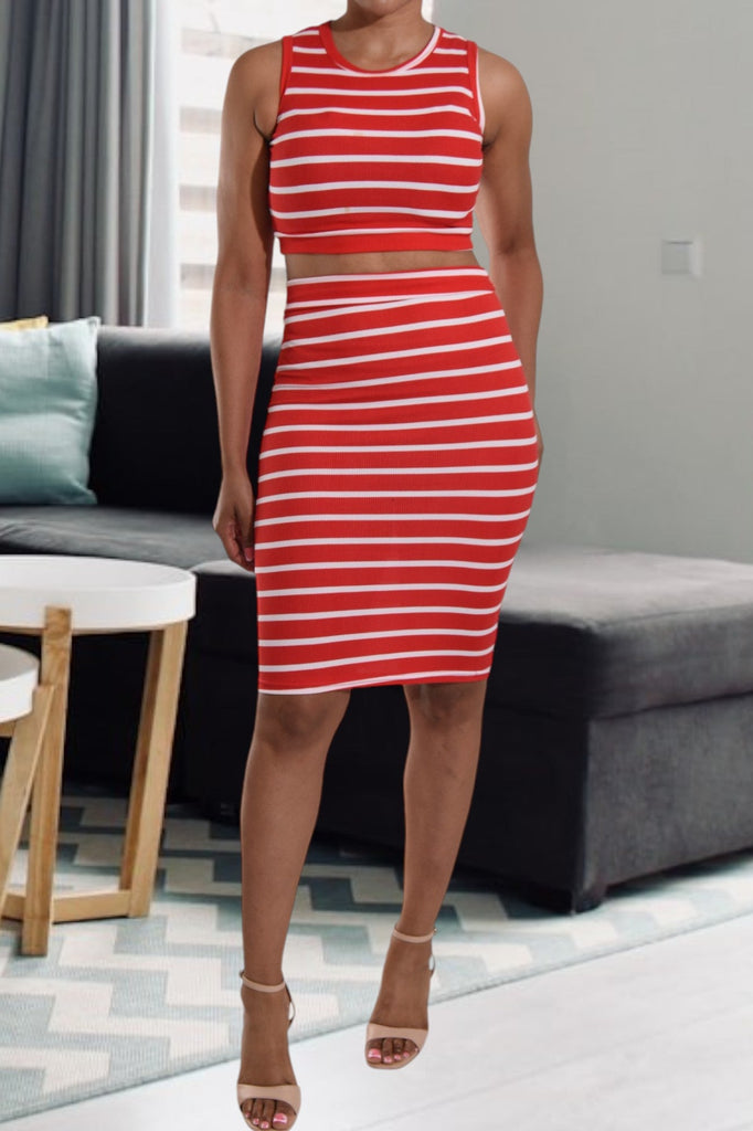 Red And White Stripe Two Piece Set - StylePhase SA