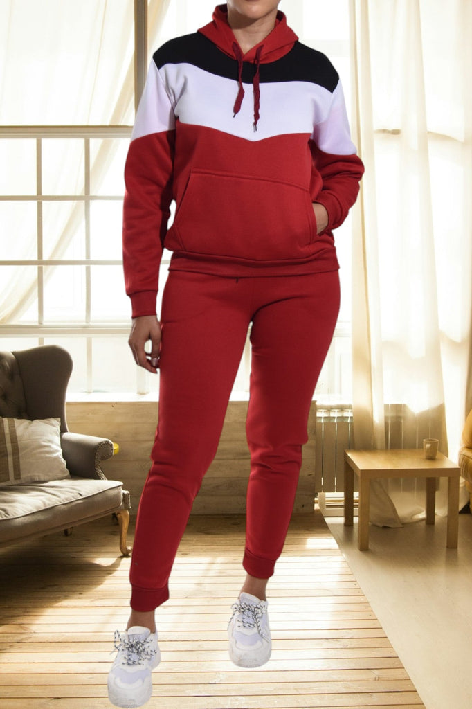 Red Color Block Fleece Tracksuit - StylePhase SA