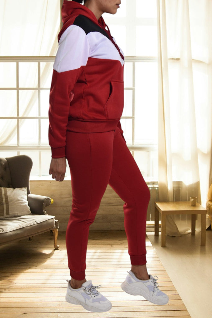 Red Color Block Fleece Tracksuit - StylePhase SA