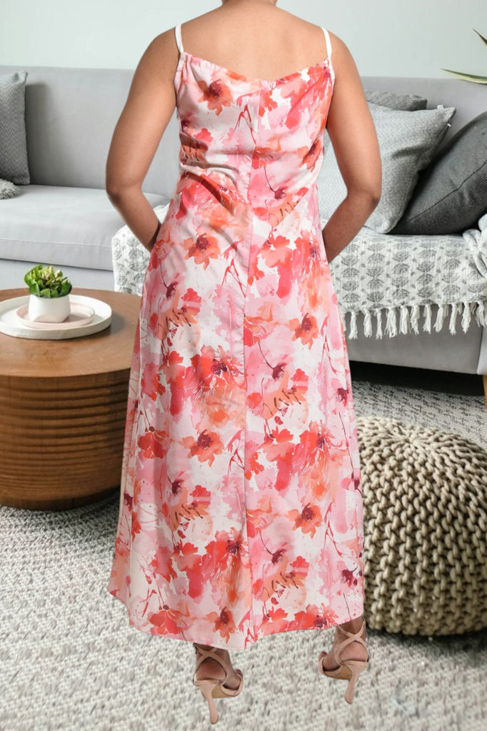 Red Floral Strappy Maxi Tie Dress - StylePhase SA