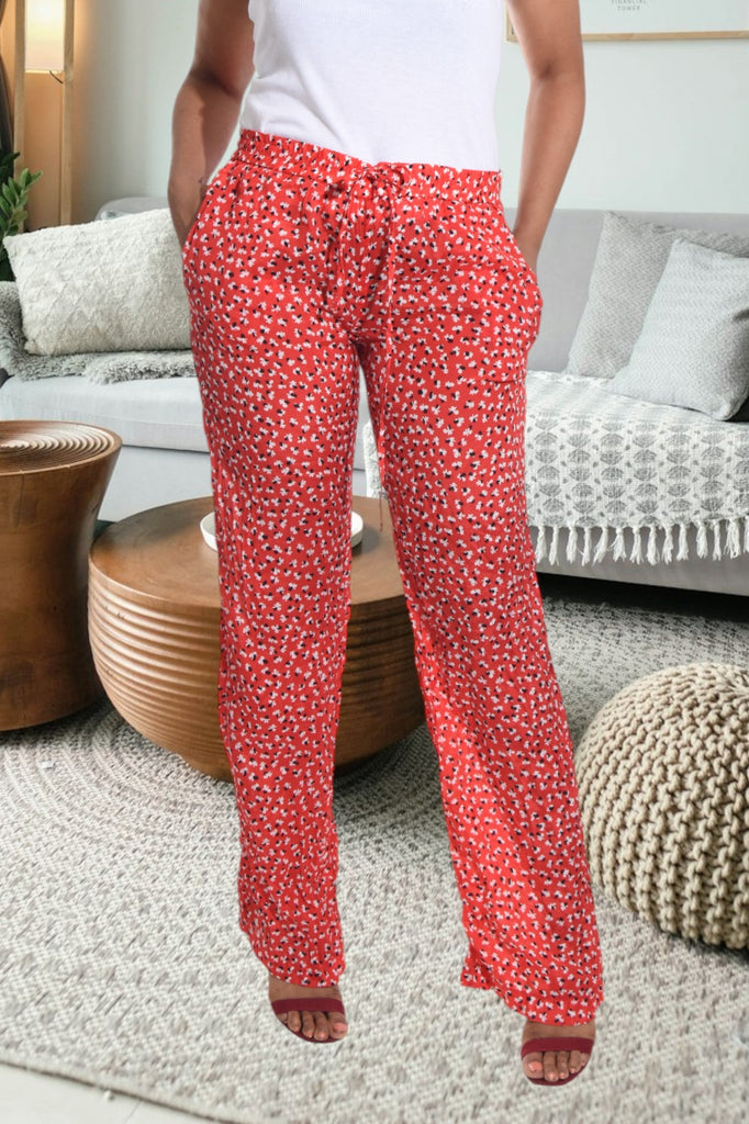 Red Printed Pocket Pants - StylePhase SA