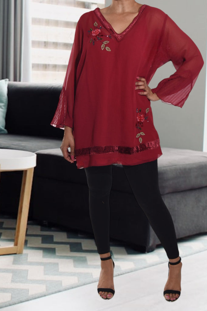 Red Rose Pattern Blouse - StylePhase SA