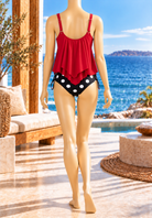 Red ruffle polka dot tankini back view