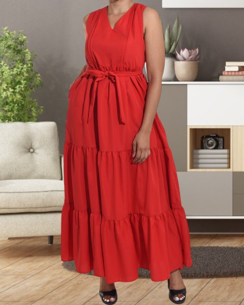 Red Sleeveless Tiered Maxi Dress - StylePhase SA