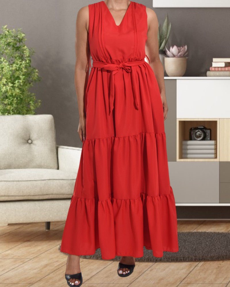 Red Sleeveless Tiered Maxi Dress - StylePhase SA