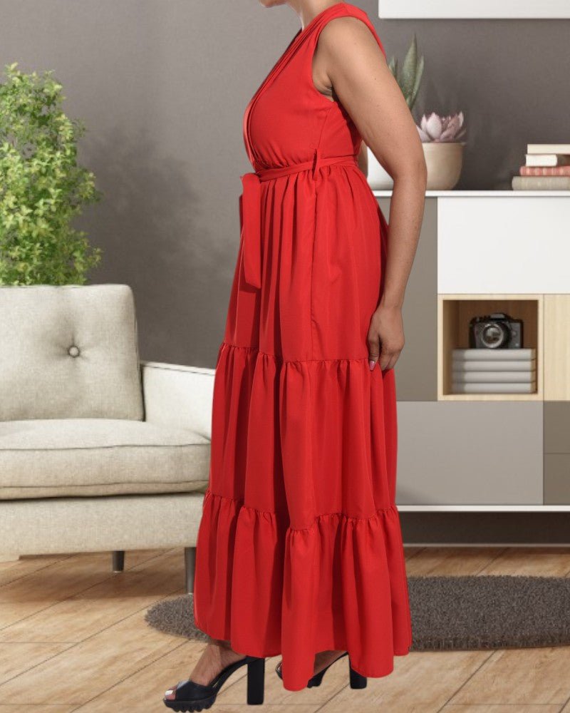 Red Sleeveless Tiered Maxi Dress - StylePhase SA